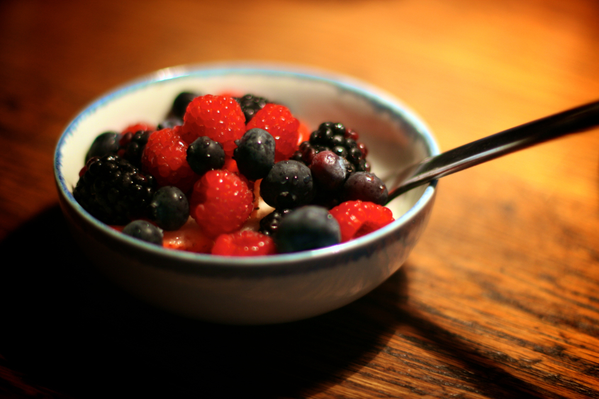 Bowl of mixed berries and yogurt